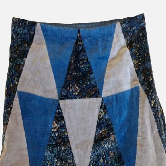 VTG 70s Glen of Michigan Blue Velvet Floral Patchwork Quilted Maxi Skirt Small - Picture 9 of 13